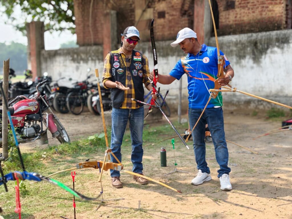 Learning the art of archery under Mr. Amit Kumar Vishwakarma at Pinak Archery Academy, Bodh Gaya.